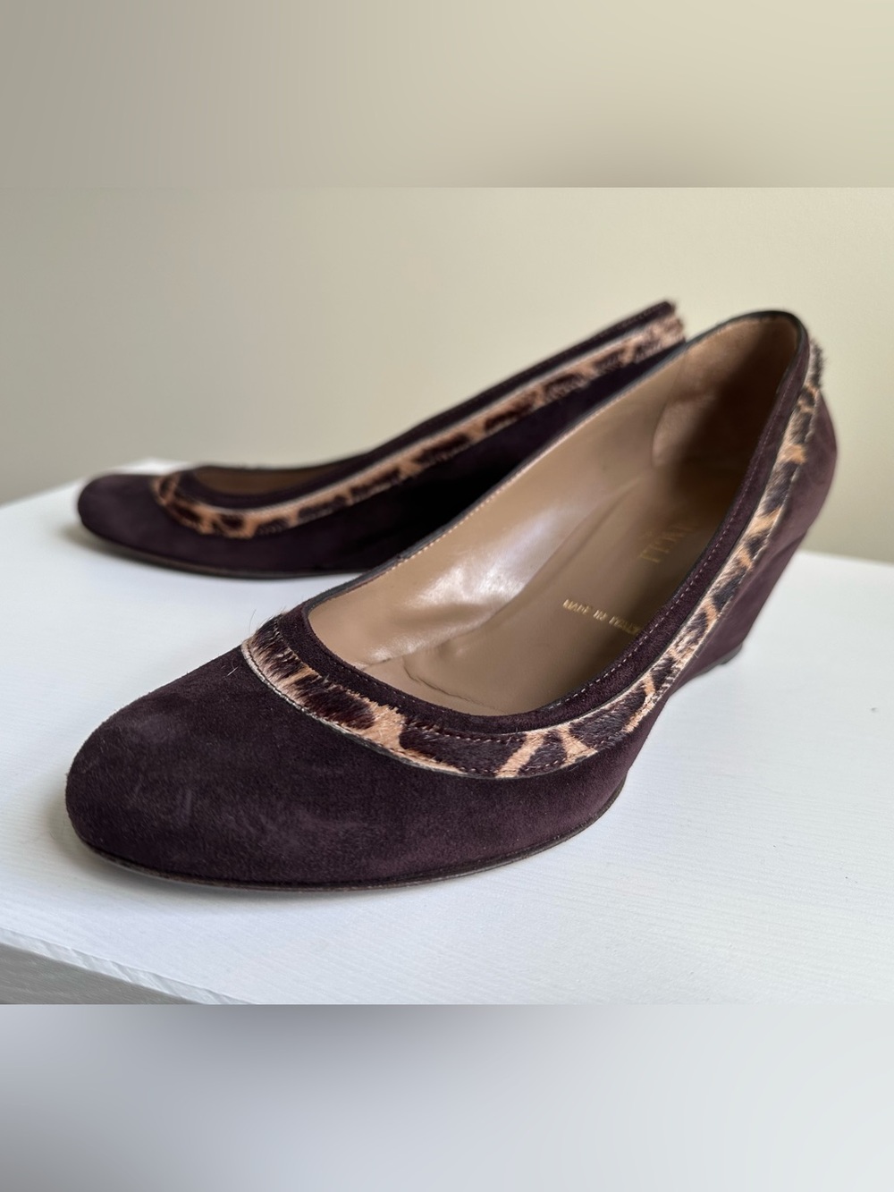 Bruno Magli Brown Suede Pumps with Leopard-Print Trim